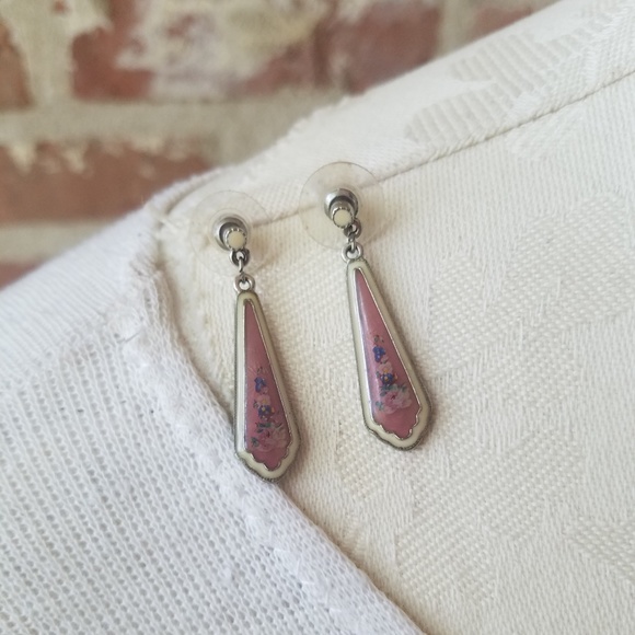 Pink Floral Art Deco Style Necklace/Earrings Set - Picture 5 of 8